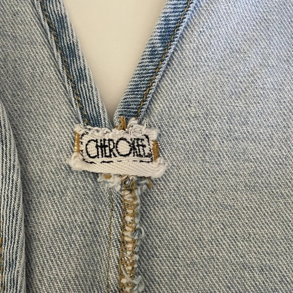 Vintage Cherokee Jean Shortalls Women’s Large Bermuda Shorts Garden Chore Boho - Picture 6 of 11